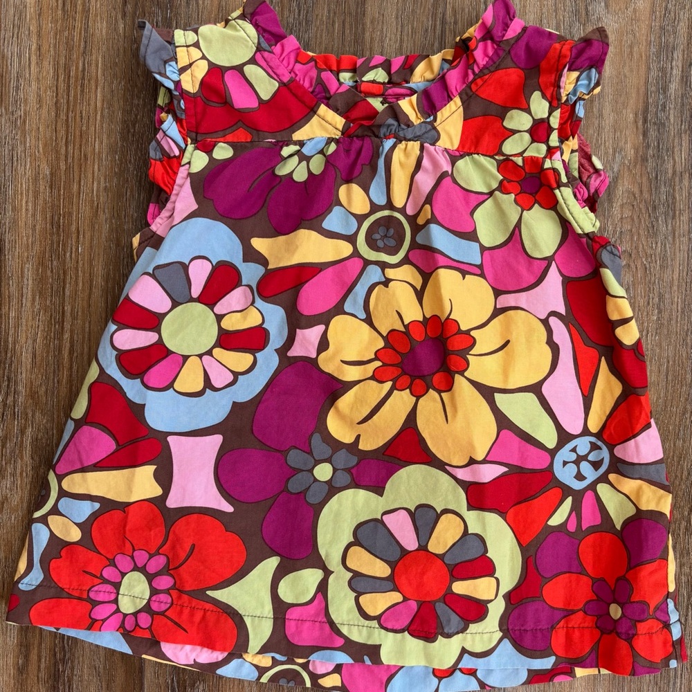 2011 Hanna Andersson Bright Multicolor Floral Ruffled Top 5y